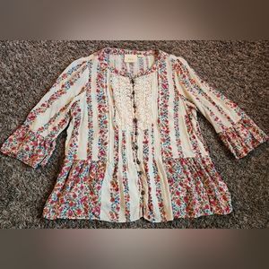 Maeve Anthropologie Bell Button Hiver Floral Top Women's Size 10